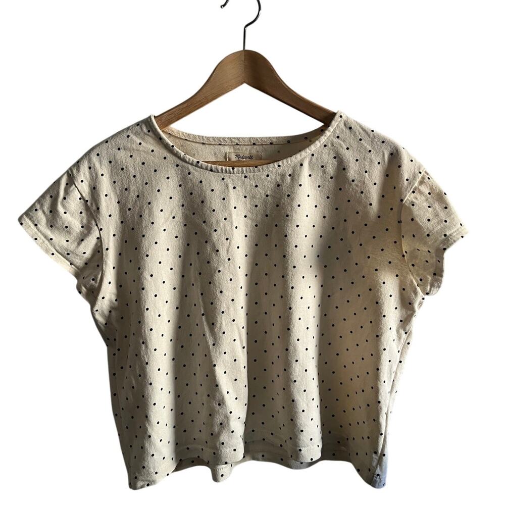 Madewell polka dot cropped cream blue  tee size med